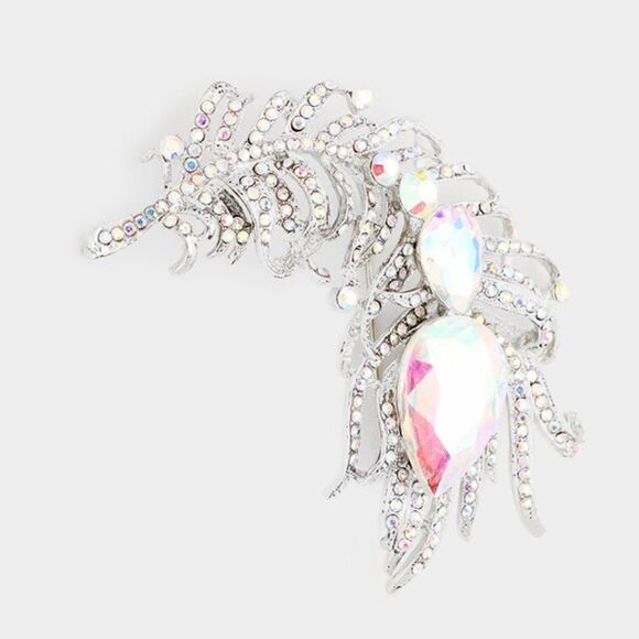 Curved Feather Abalone Crystal Teardrop Brooch - Picture 3 of 5